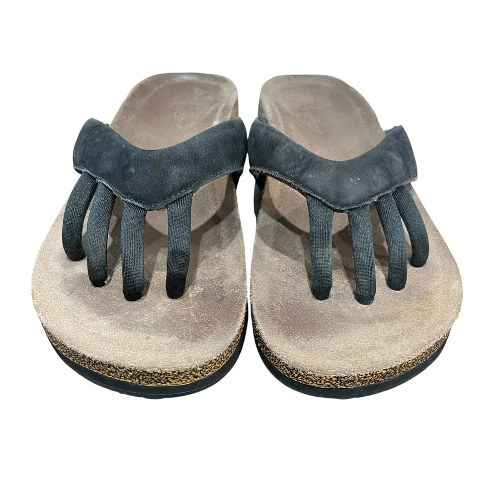 Wellrox Women's Black Nubuck Five Toe Separator Sandals  Size 10  Comfort Casual